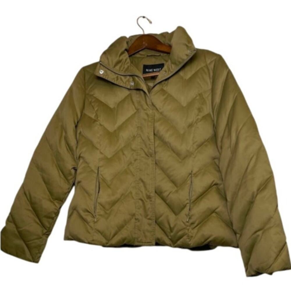 Down Puffer Coat Green Womens XL Funnel Neck Puffer Jacket Outdoor Winter Coat